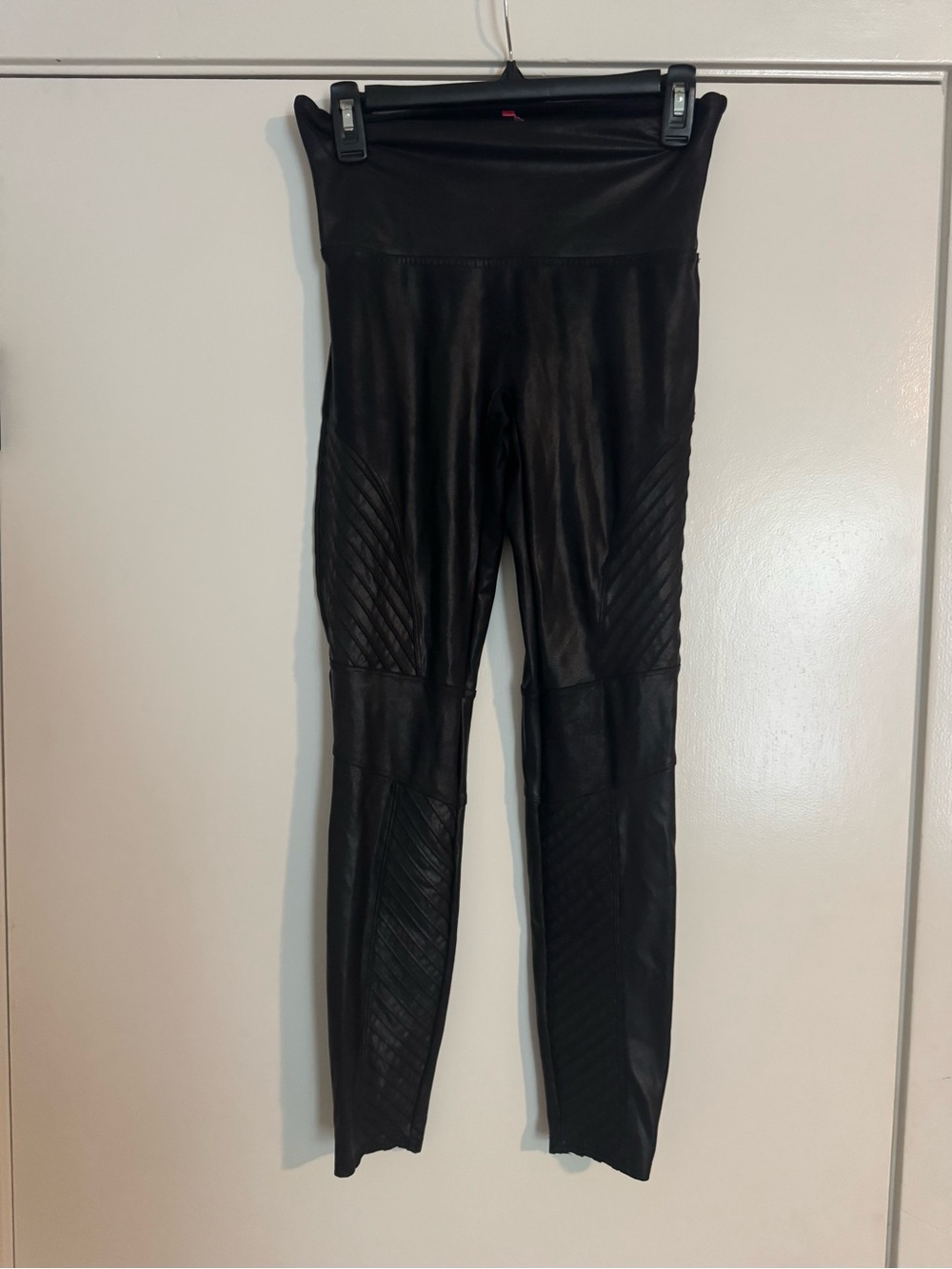 SPANX Black Faux-Leather Moto Leggings